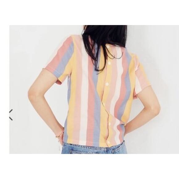 Madewell Multicolor Stripe Tie-Front Cotton Top Size M - Picture 2 of 6